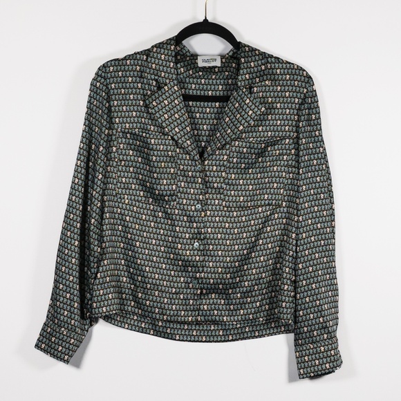 Claudie Pierlot Satin Floaty Collared Long Sleeve Button Down Horse Print Blouse - Picture 1 of 4